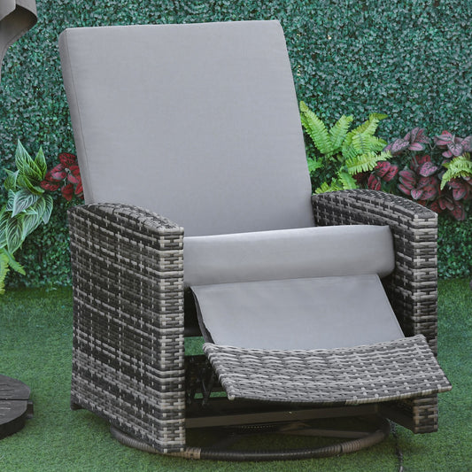 Outsunny Rattan Recliner Sofa with 360° Swivel, Outdoor Wicker Lounge Chair with Footrest, Grey | Aosom Canada