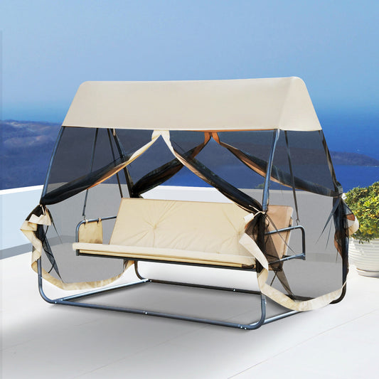 Outsunny 3 Seater Swing Chair Lounge Garden Hammock Bed Sun Shelter w/ Canopy and Mesh Screen | Aosom Canada