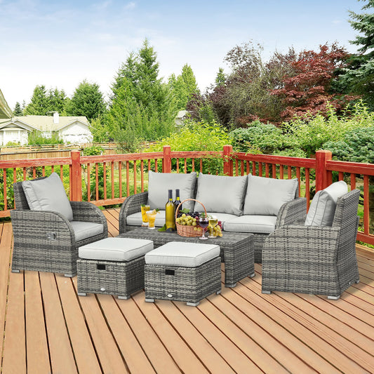 Outsunny 6 Pieces Patio Wicker Sofa Sets, Outdoor Sectional Furniture Set, Include 3-Seat Sofa, Light Grey | Aosom Canada