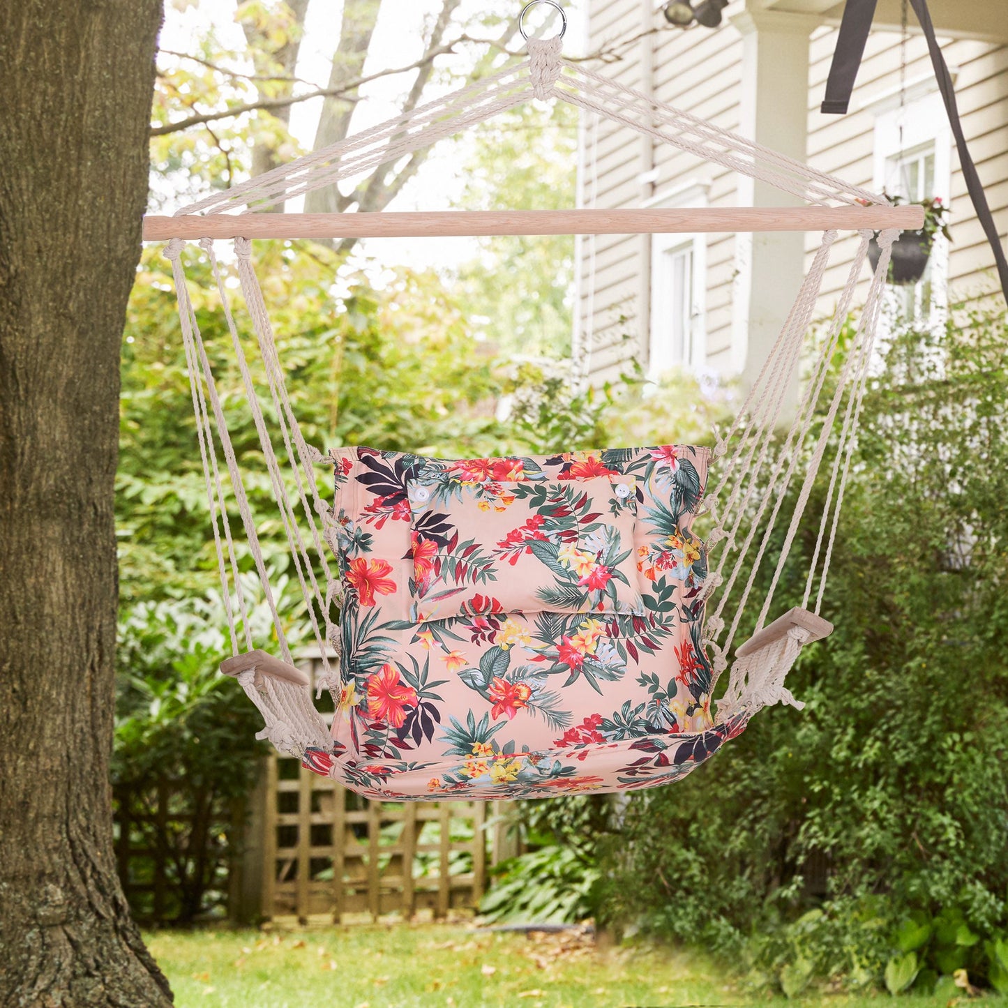 Outsunny Hammock Chair Portable Hanging Cotton Rope Swing Chair Sleeping Bed Seat with Footrest, Multicolor | Aosom Canada