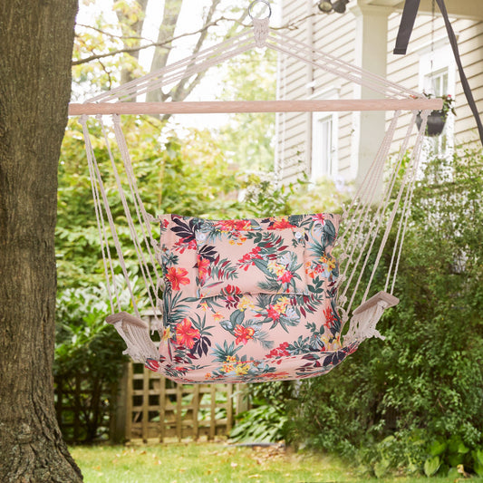 Outsunny Hammock Chair Portable Hanging Cotton Rope Swing Chair Sleeping Bed Seat with Footrest, Multicolor | Aosom Canada