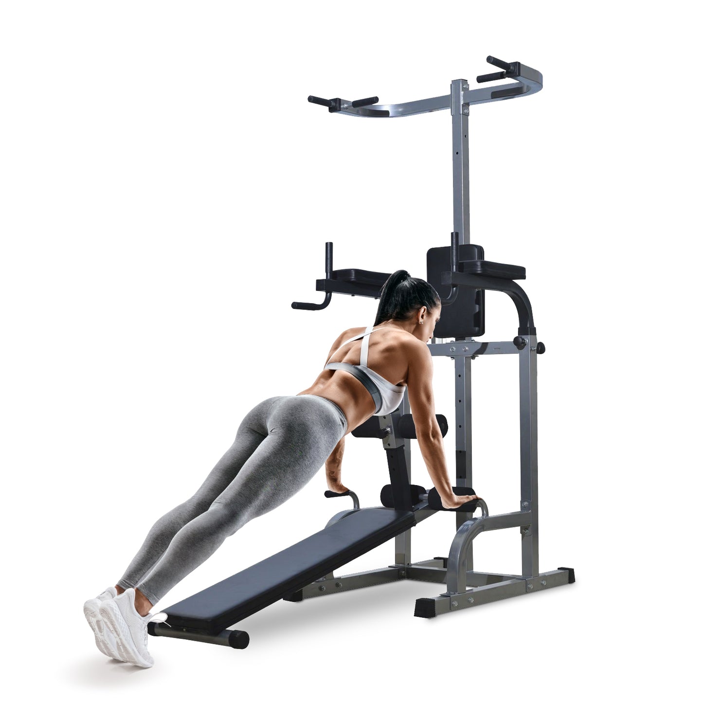 Soozier Power Tower w/ Dip Station Sit-up Bench Pull-up Bar Combo Exercise Ab Work Gym | Aosom Canada