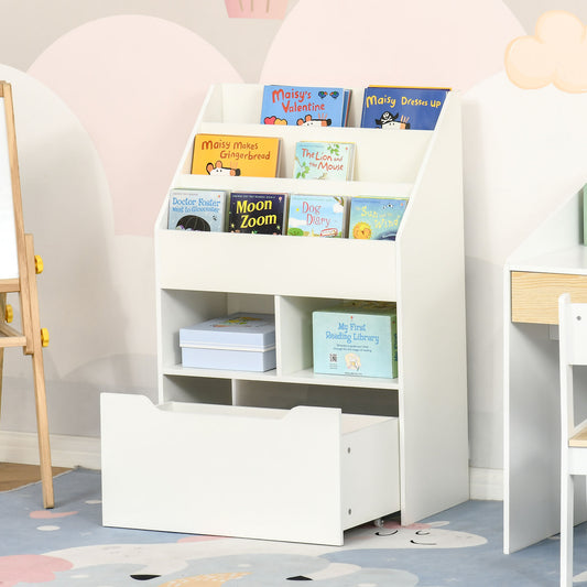 HOMCOM Kids Bookcase Multi-Shelf Book Rack Organizer with Mobile Drawer for Book Magazine Toy Study Bedroom Playroom White | Aosom Canada