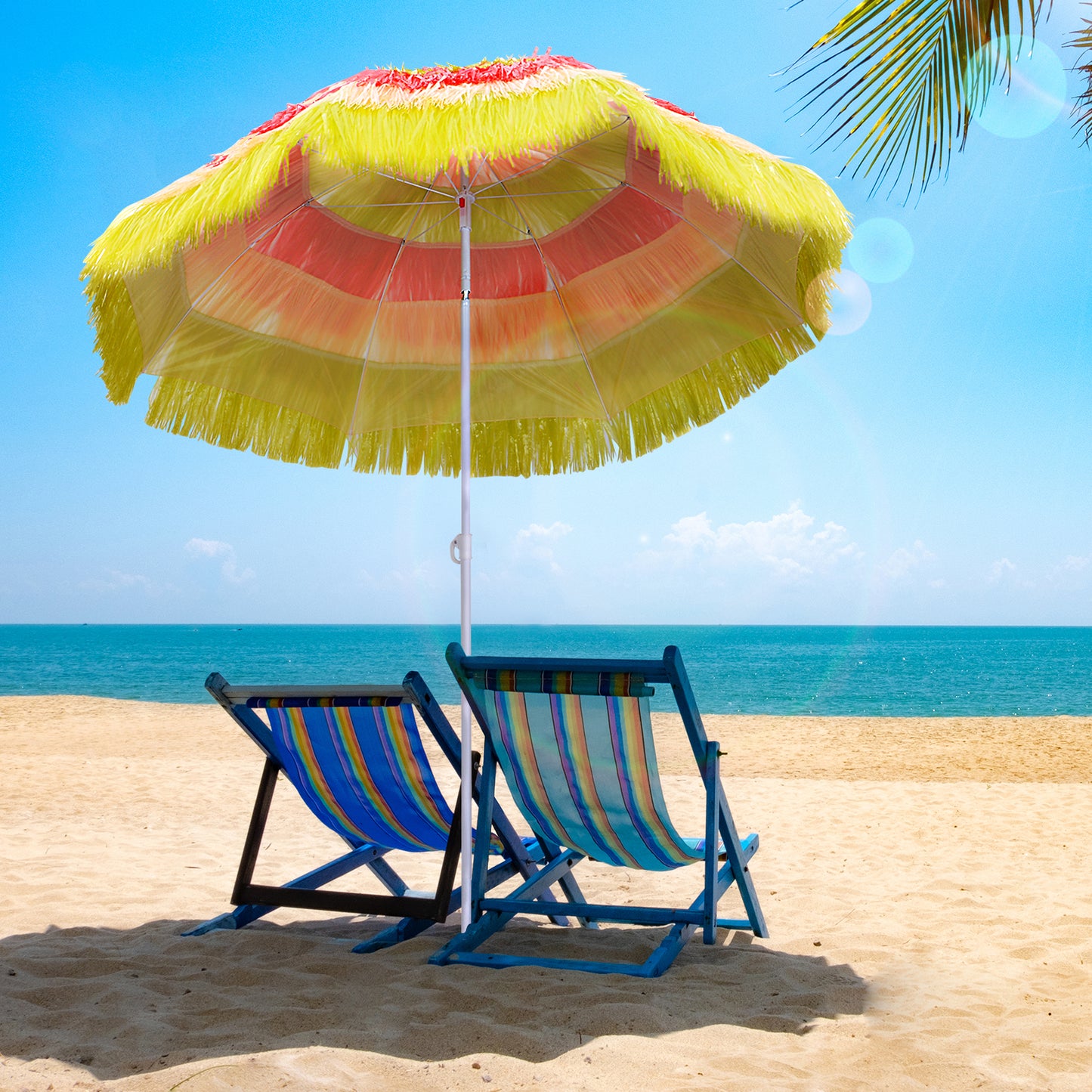 Outsunny 6FT Beach Umbrella Tilt Sunshade Outdoor Market Patio Yard Crank Deck Sun Shade, Multi-color | Aosom Canada