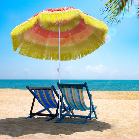 Outsunny 6FT Beach Umbrella Tilt Sunshade Outdoor Market Patio Yard Crank Deck Sun Shade, Multi-color | Aosom Canada