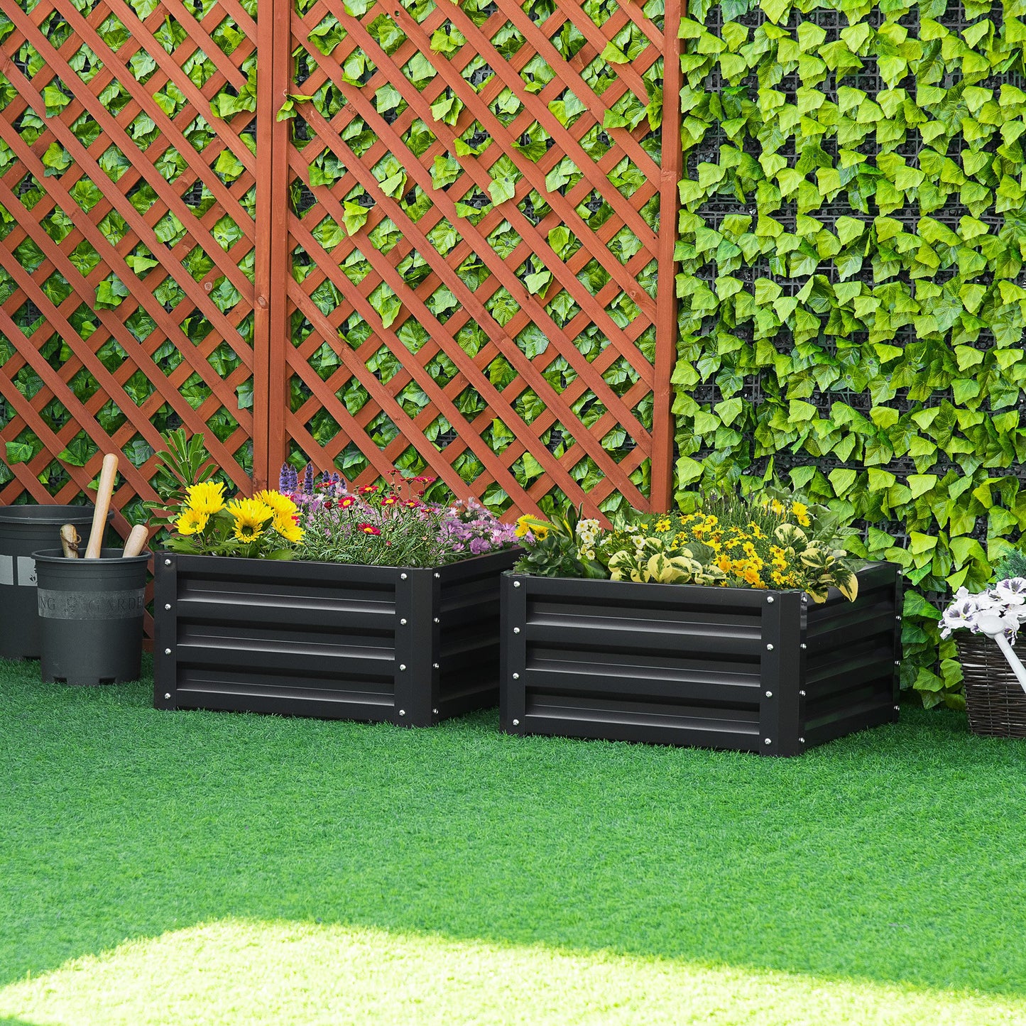 Outsunny 2' x 2' x 1' 2-Pieces Raised Garden Bed with Color Steel Frame for Vegetables, Flowers, Herbs, Grey | Aosom Canada