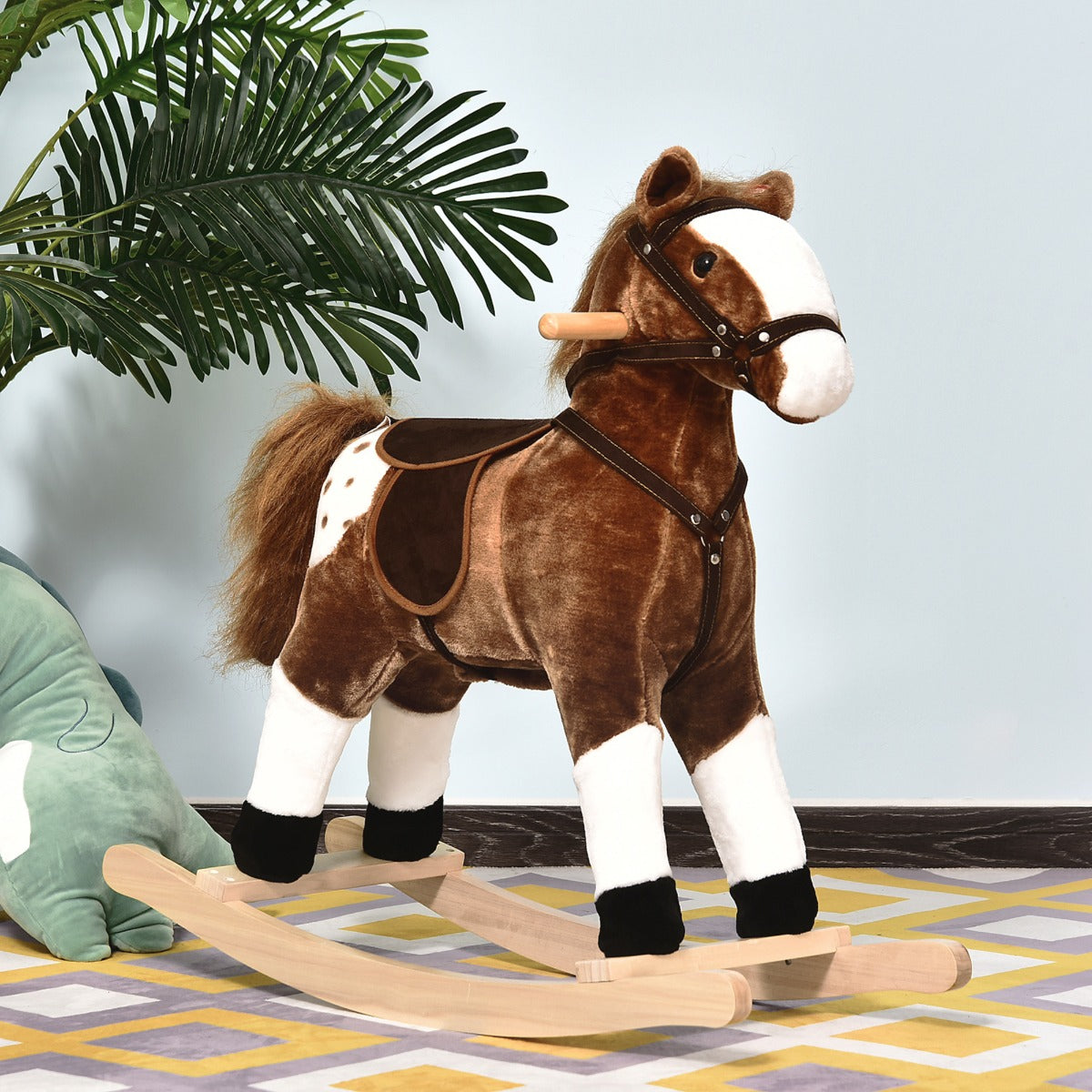 Qaba Rocking Plush Horse Poney Children Kid Ride on Toy w/ Realistic Sound Brown | Aosom Canada