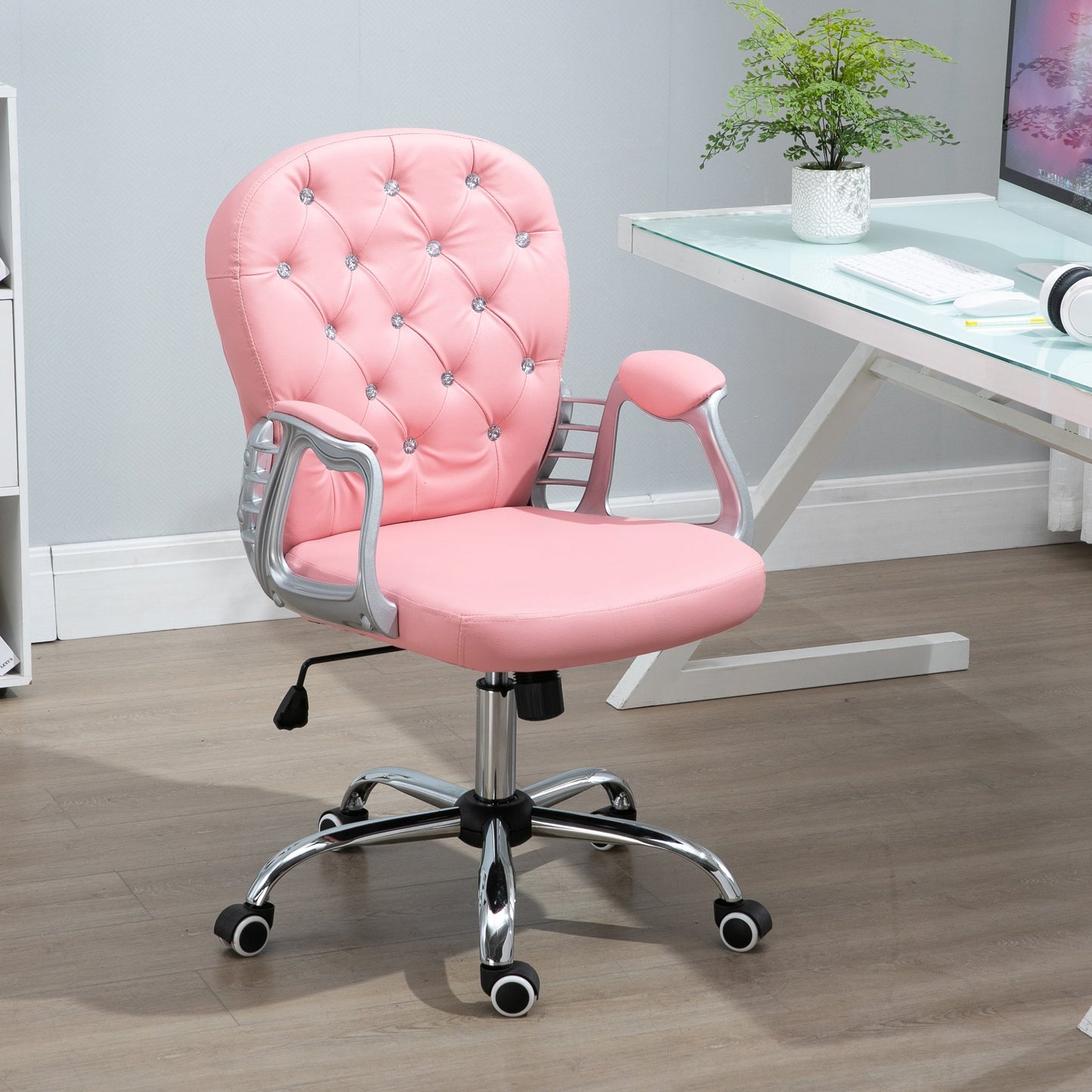 Vinsetto Vanity Middle Back Office Chair Tufted Backrest Swivel Rolling Wheel Task Chair w/ Height Adjustable Comfortable w/ Armrests | Aosom Canada