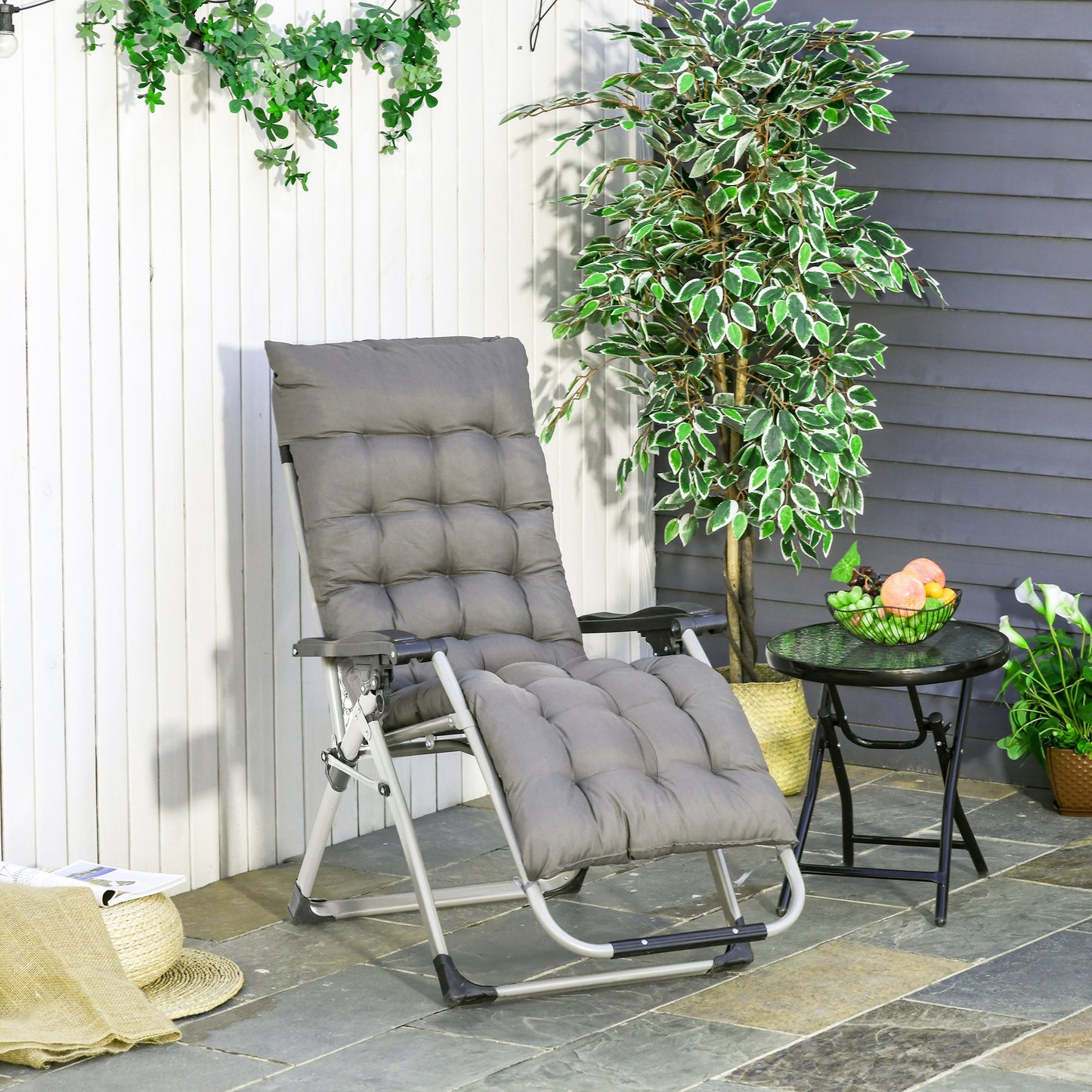 Outsunny Reclining Zero Gravity Chair Folding Garden Sun Lounger with Cushion Headrest Grey | Aosom Canada
