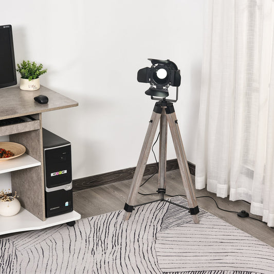HOMCOM Industrial Style Tripod Floor Lamp for Living Room Bedroom Vintage Spotlight Reading Lamp w/ Wooden Metal Legs E26 Base | Aosom Canada