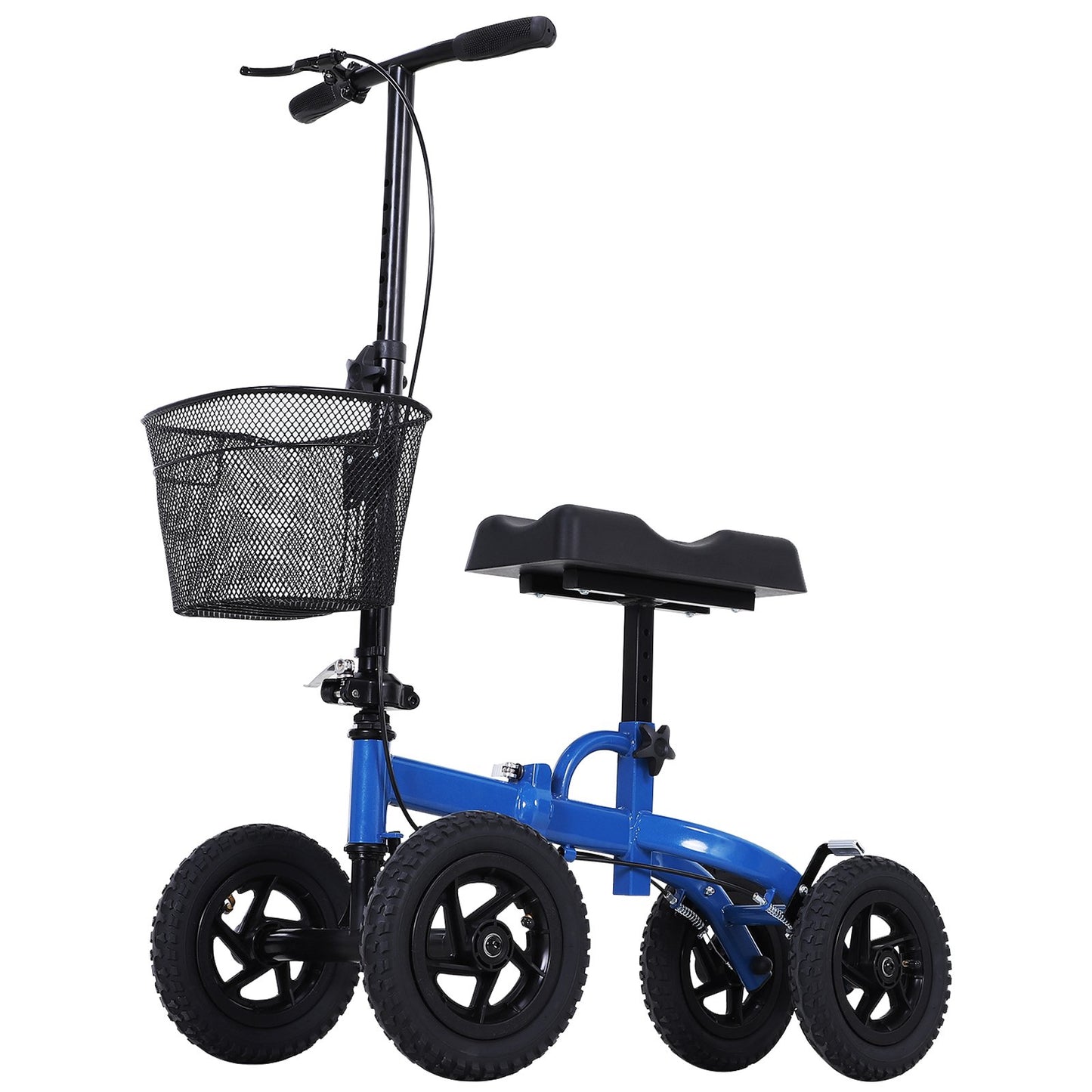 HOMCOM All Terrain Knee Walker Scooter Foldable Mental Steerable Walker w/ Mental Storage Basket Scooter Crutch Alternative Blue/Black | Aosom Canada