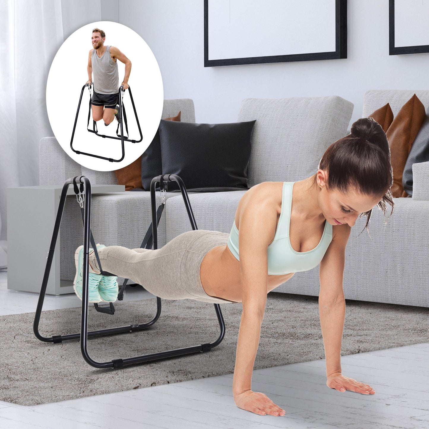 Push-up Frame Push Up & Pull Up Bars Black 35.4"L x 31.9"W x 38"H Steel & Foam Soozier | Aosom Canada