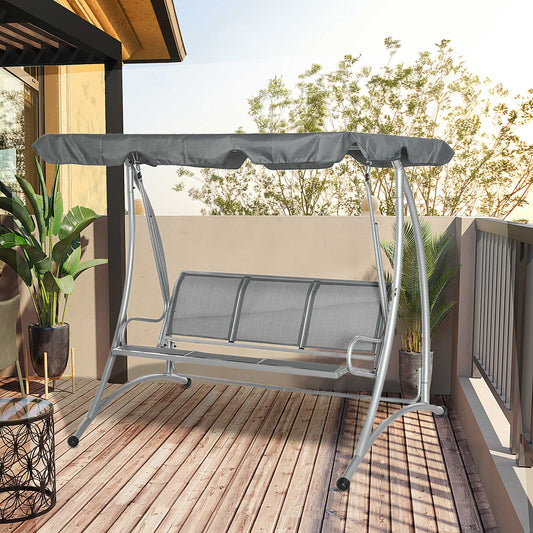 Outsunny 3 Person Patio Swing Seats with Adjustable Canopy Outdoor Swing Chair Bench for Garden, Poolside, Dark Grey | Aosom Canada