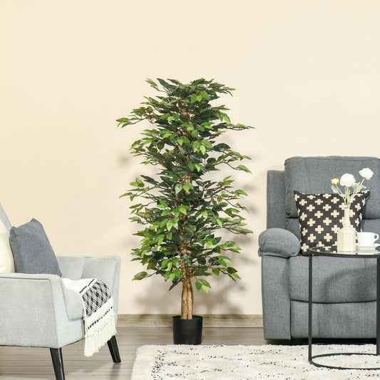 HOMCOM 5FT Artificial Ficus Tree Faux Decorative Plant in Nursery Pot for Indoor Outdoor Décor | Aosom Canada