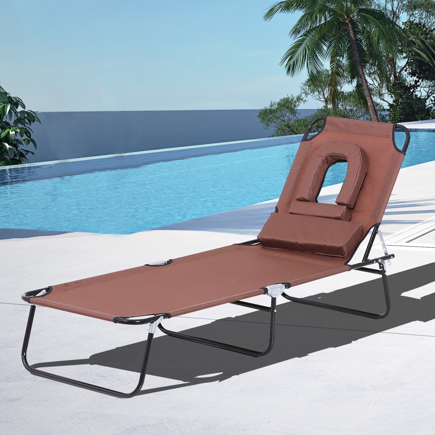 Outsunny Sun Lounger Foldable Reclining Chair w/ Pillow and Reading Hole Garden Beach Outdoor Recliner Adjustable | Aosom Canada