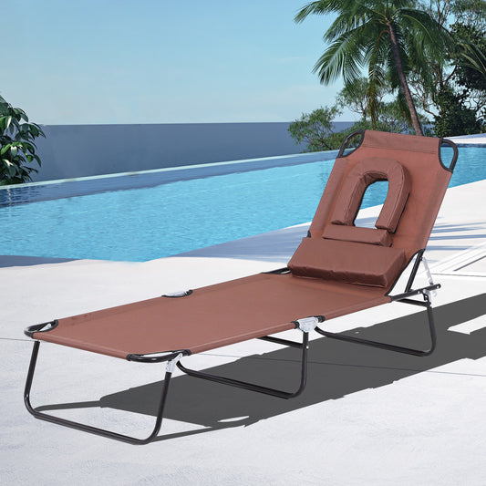 Outsunny Sun Lounger Foldable Reclining Chair w/ Pillow and Reading Hole Garden Beach Outdoor Recliner Adjustable | Aosom Canada
