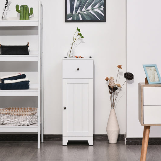 kleankin Small Bathroom Floor Storage Cabinet Free Standing Cupboard Organizer with 1 Drawer and Adjustable Shelf, White | Aosom Canada