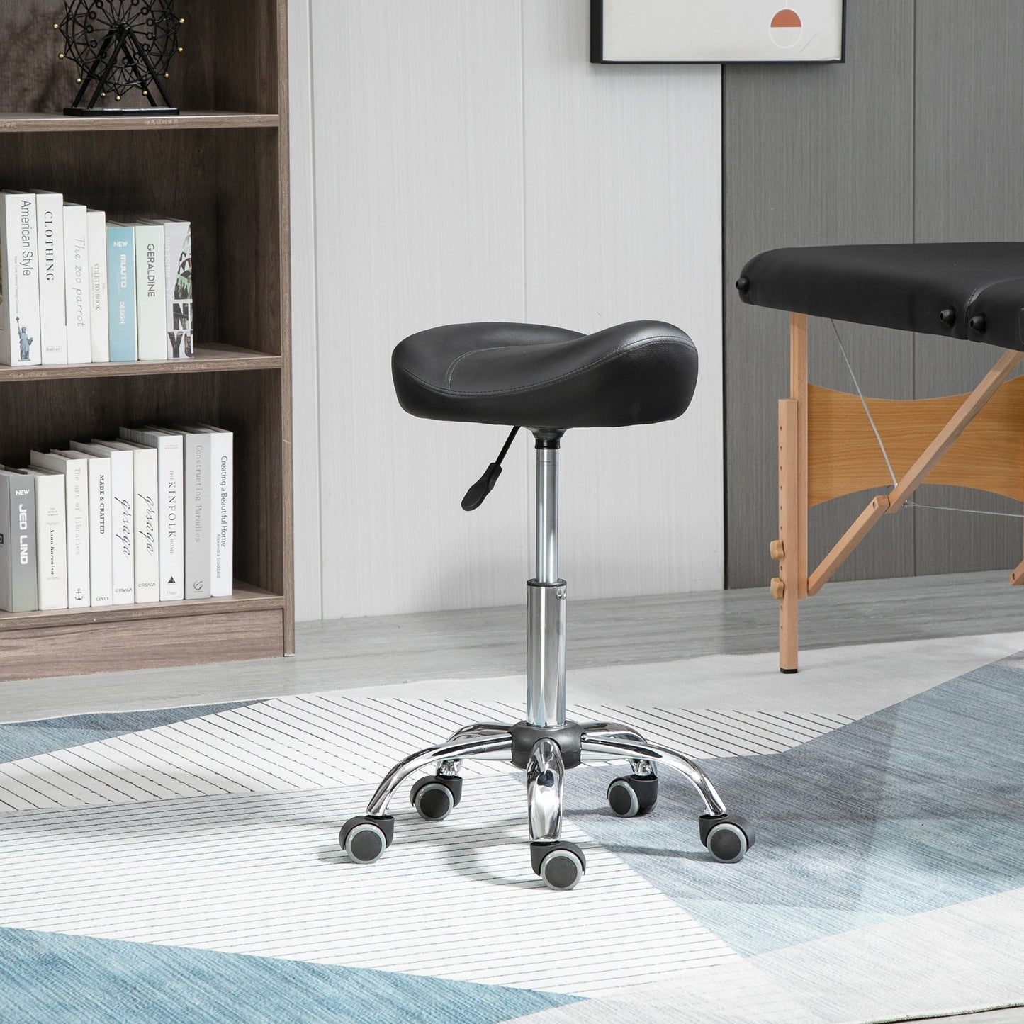 HOMCOM Saddle Stool, Height Adjustable Rolling Salon Chair with PU Leather for Massage, Spa, Clinic, Beauty and Tattoo, Black | Aosom Canada