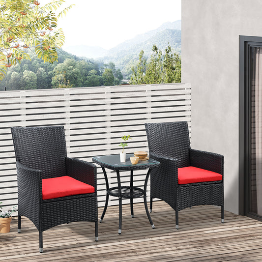 Outsunny 3PC Rattan Bistro Set 2 Armchair Glass Top Coffee Table Wicker Weave Furniture for Garden Outdoor Balcony Patio Black | Aosom Canada