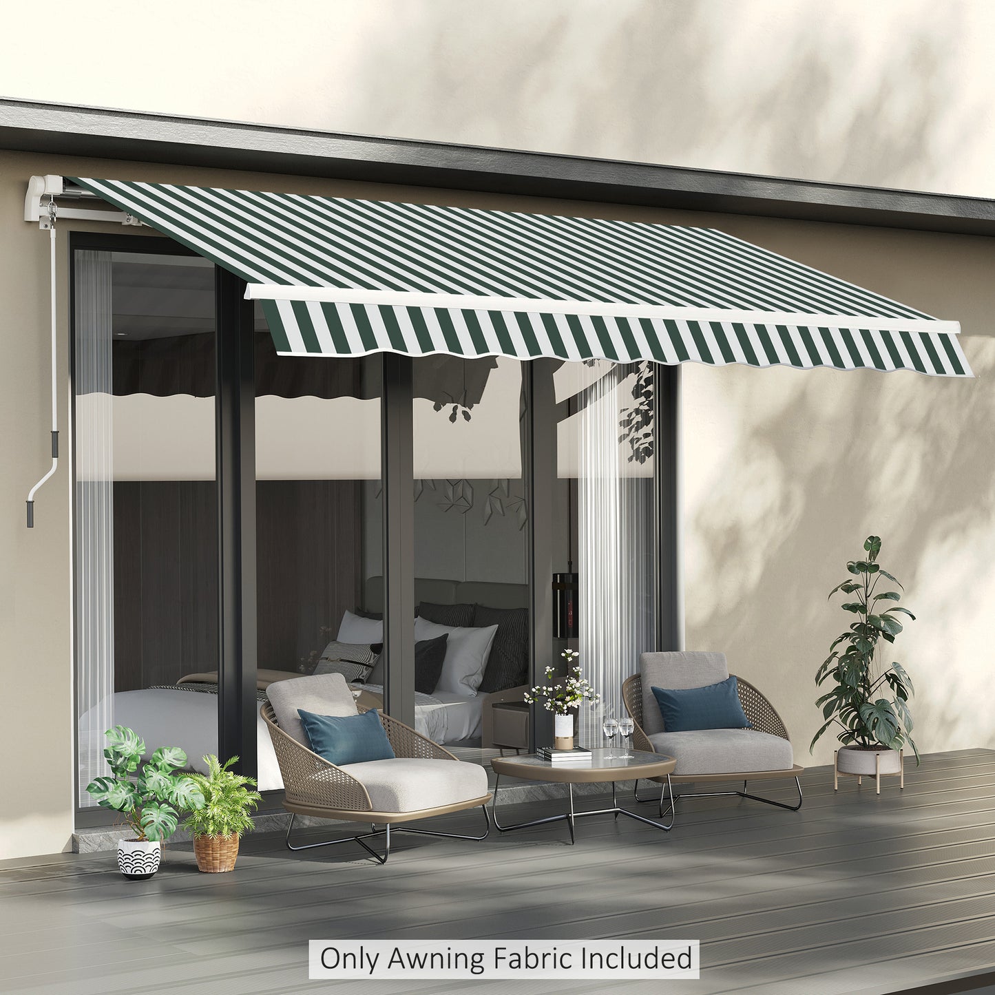 Outsunny 12' x 10' Retractable Awning Fabric Replacement Outdoor Sunshade Canopy Awning Cover, UV Protection, Green & White | Aosom Canada