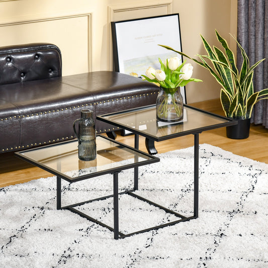 HOMCOM Contemporary Coffee Tables with Double Tempered Glass Tabletops, Black Side Table with Metal Base Adjustable Foot, Bedroom | Aosom Canada