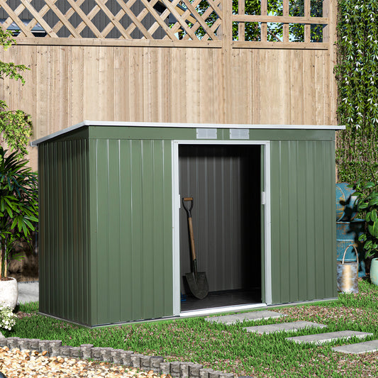 Outsunny 111"x 52" Corrugated Garden Metal Storage Shed Outdoor Equipment Tool Box with Foundation Ventilation & Doors Light Green | Aosom Canada