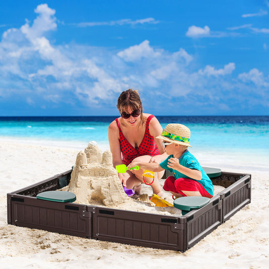 Outsunny Kids Outdoor Sandbox, with Waterproof Oxford Canopy, Bottom Fabric Liner, Children Playset for 3-12 years old, Backyard, Brown | Aosom Canada
