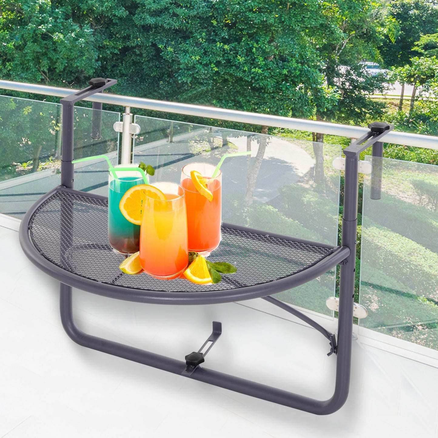 Outsunny Adjustable Balcony Hanging Rail Table Mini Desk Storage Rack Flower Stand Grey | Aosom Canada