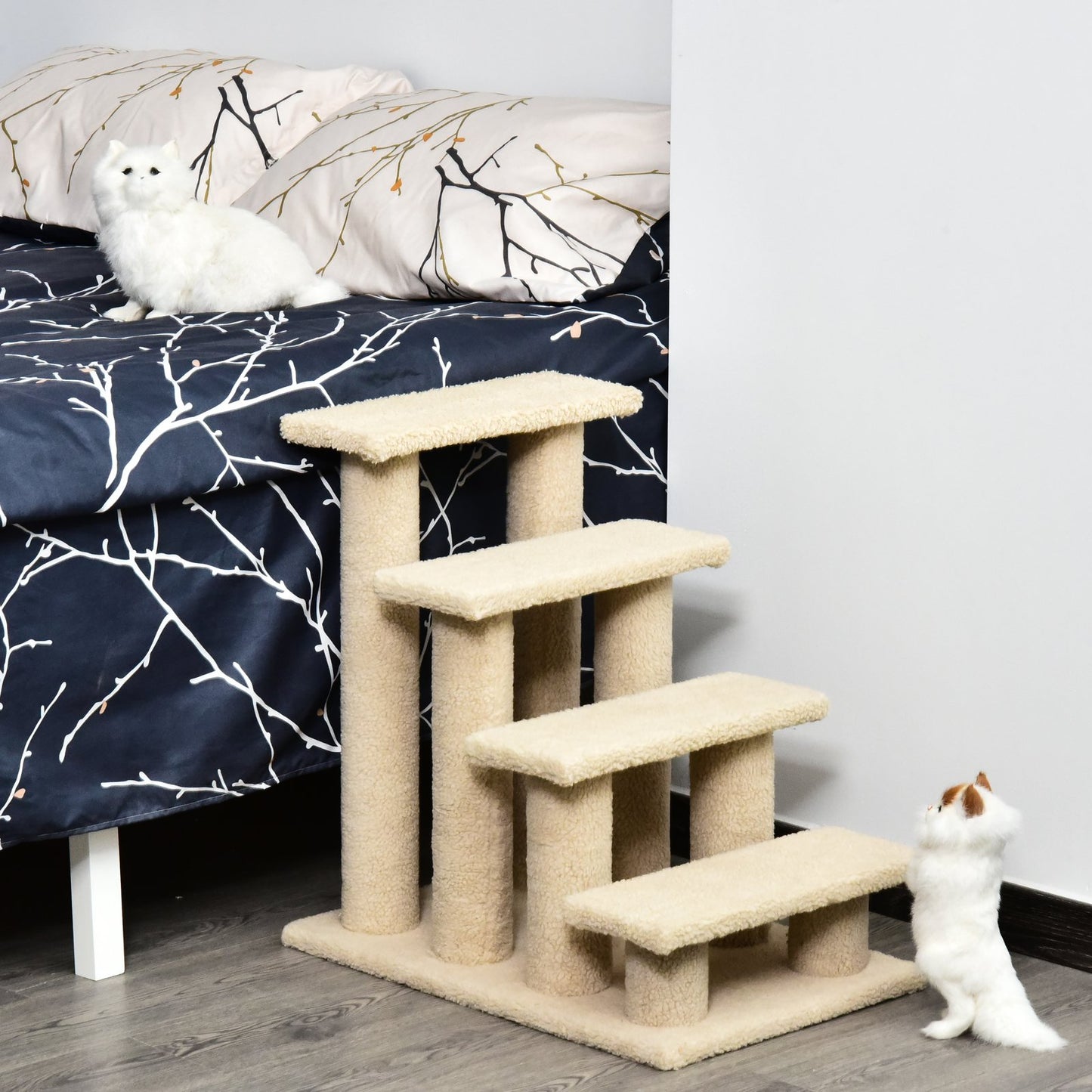 PawHut 4 Tier Pet Stairs Dog Cat Step Scratch Post Furniture Light Brown | Aosom Canada
