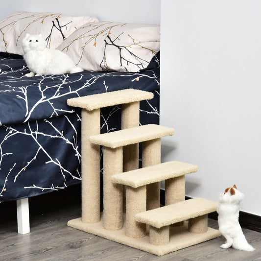 PawHut 4 Tier Pet Stairs Dog Cat Step Scratch Post Furniture Light Brown | Aosom Canada