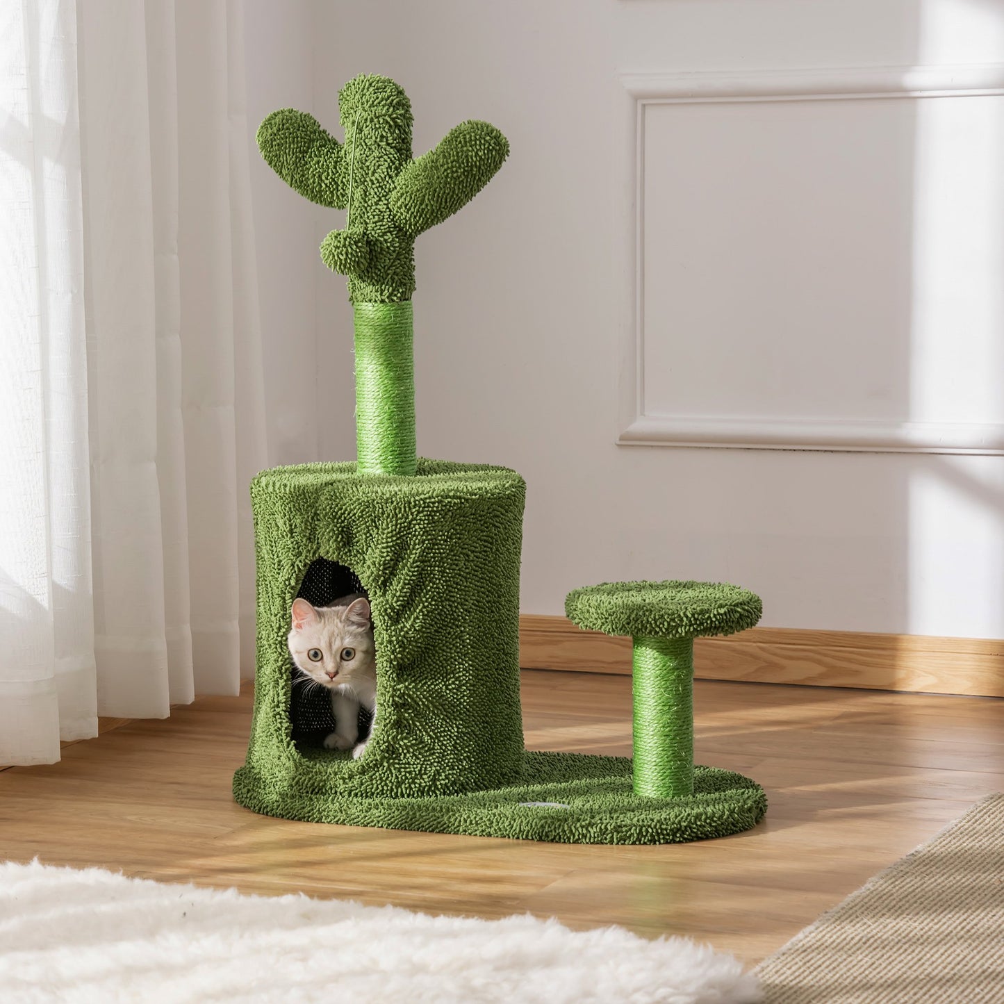 PawHut Cat Tree Tower Cactus Shape with Scratching Post Condo Perch Dangling Ball Kitten Toy Play House Activity Center | Aosom Canada