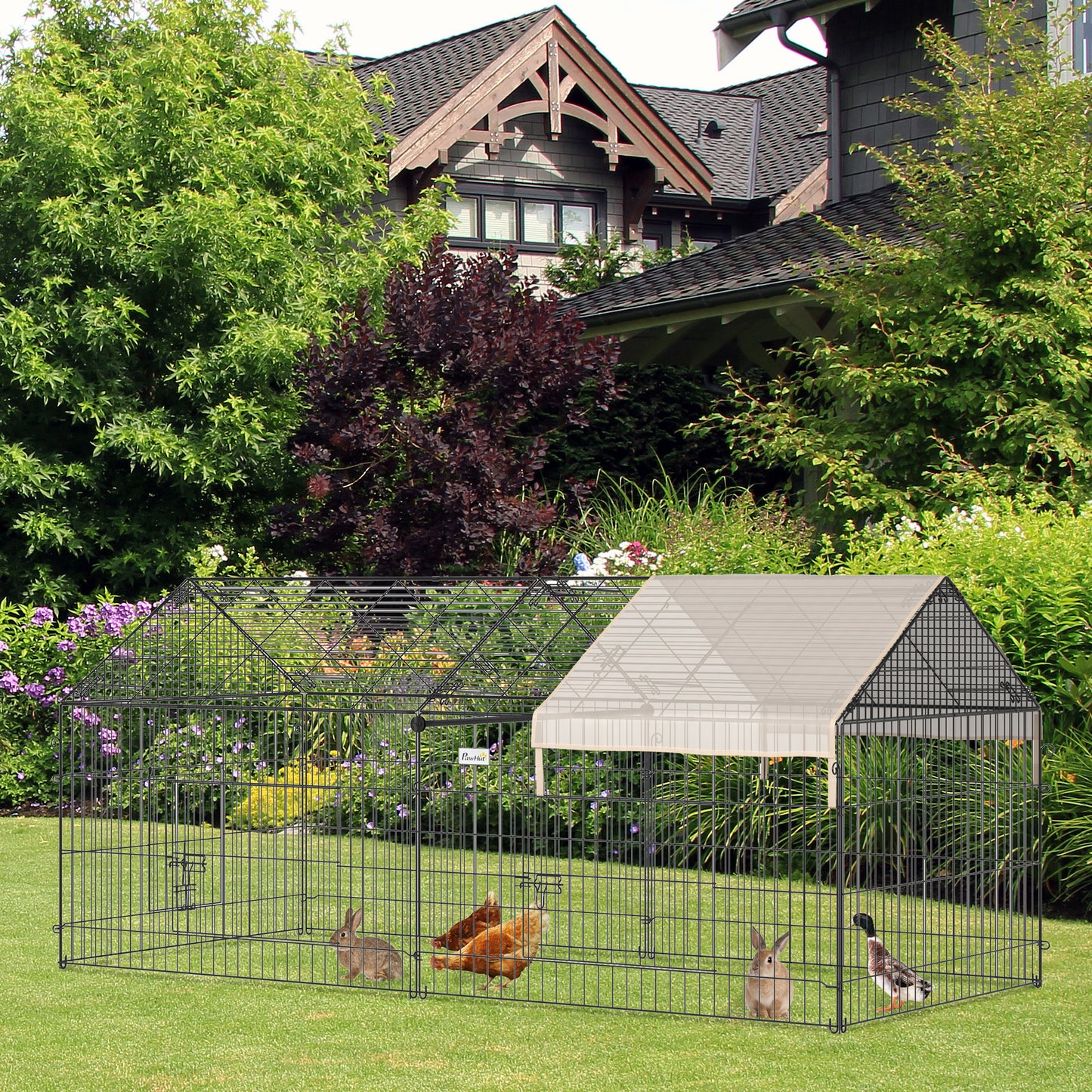 PawHut Outdoor Metal Kennel Enclosure for Small Animals, Utilizable as Rabbit or Chicken Run, 87" x 41" x 41", Black | Aosom Canada