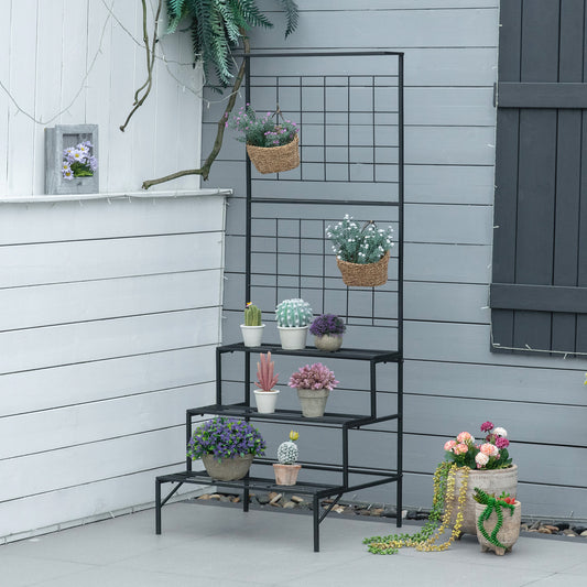 Outsunny 3-Tier Hanging Plant Stand with Grid Panel, Planter Shelves Flower Pot Organizer Rack| Aosom Canada
