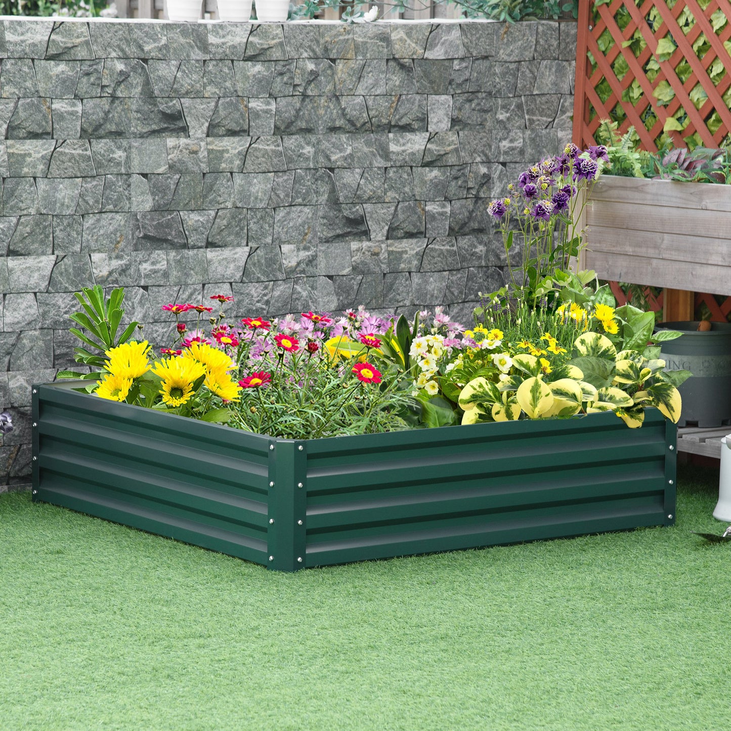 Outsunny 4' x 4' x 1' Raised Garden Bed Galvanized Steel Planter Box for Vegetables, Flowers, Herbs, Green | Aosom Canada