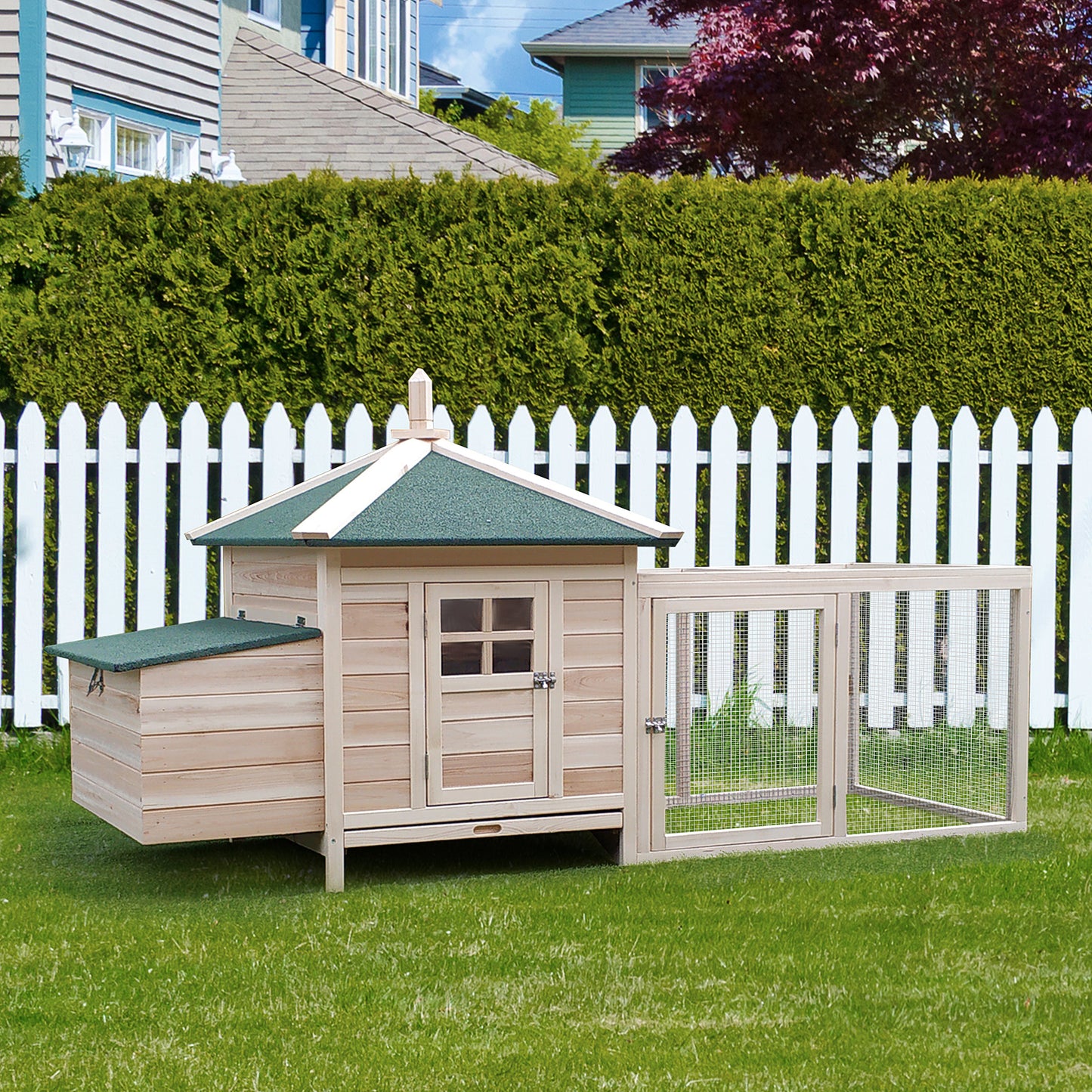 PawHut 77" Chicken Coop Hen House Rabbit Hutch Poultry Cage Pen Outdoor Backyard with Nesting Box Run Natural | Aosom Canada