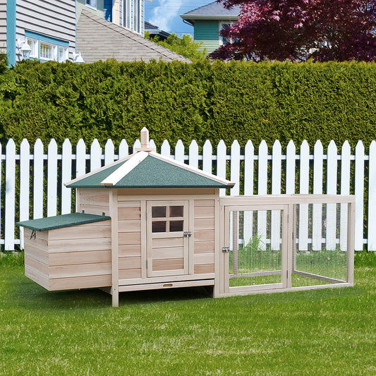 PawHut 77" Chicken Coop Hen House Rabbit Hutch Poultry Cage Pen Outdoor Backyard with Nesting Box Run Natural | Aosom Canada