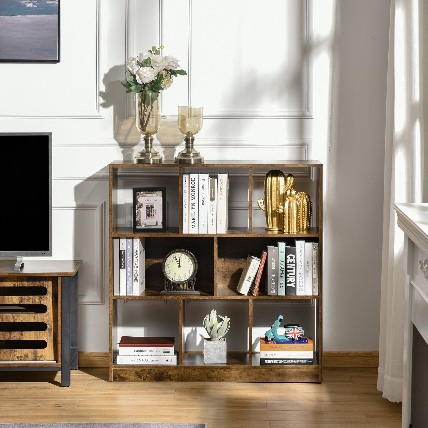 HOMCOM Storage Shelf 3-Tier Bookcase Display Rack Home Organizer for Home Office, Living Room, Playroom, Rustic Brown | Aosom Canada