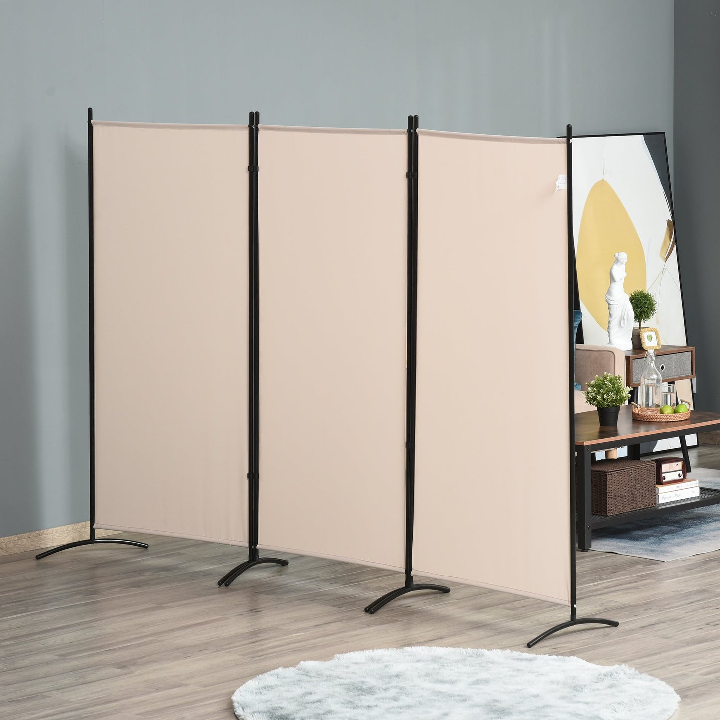 HOMCOM 3-Panel Folding Screen Room Divider Privacy Separator Partition for Indoor Bedroom Office  Outdoor Patio 100"x72" Beige | Aosom Canada
