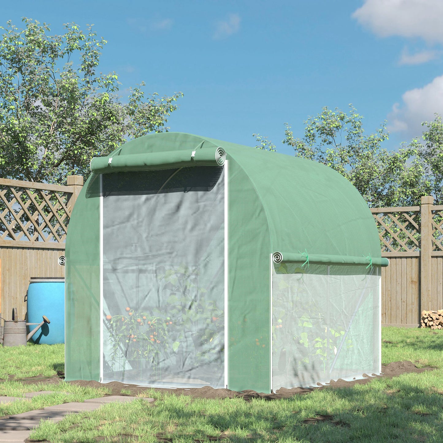 Outsunny 6.6' x 6.6' x 6.6' Tunnel Greenhouse Outdoor Walk-In Hot House with Roll-up Windows and Zippered Door, Steel Frame, Green | Aosom Canada