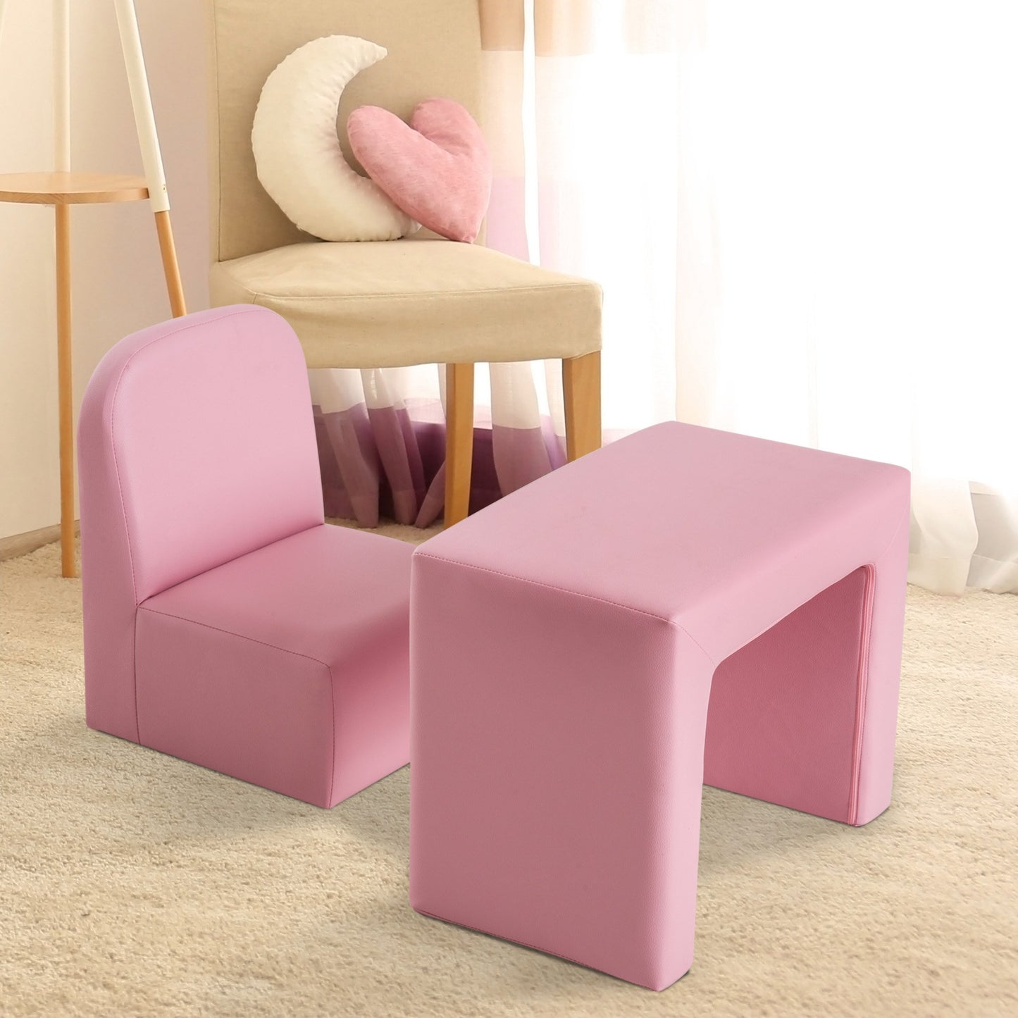 Qaba 2-in-1 Kids Table & Sofa Chair Set Convertible Multifunctional Toddler Children Armchair Activity Couch Boys Girls Furniture Pink | Aosom Canada