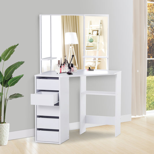 Homcom Elegant Vanity Makeup Table Mirrored Make-Up Dressing Table 5 Drawer White | Aosom Canada