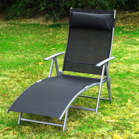 Outsunny Patio Reclining Chaise Tri-Fold Adjustable Garden w/ Pillow Black | Aosom Canada