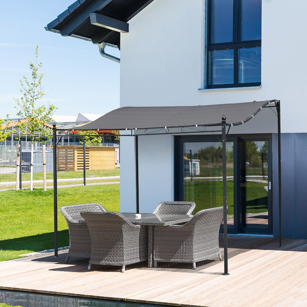 Outsunny 10'x10' Steel Gazebo Canopy Patio Outdoor Portable Sun Shelter Door Porch Cover Grey | Aosom Canada