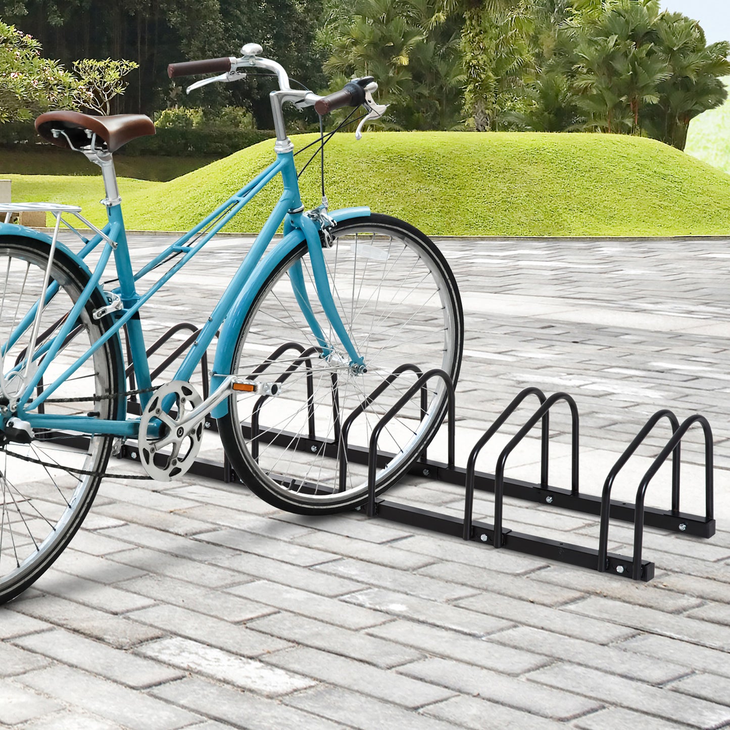HOMCOM Bike Stand Parking Rack Floor or Wall Mount Bicycle Cycle Storage Locking Stand (6 Racks Black) | Aosom Canada