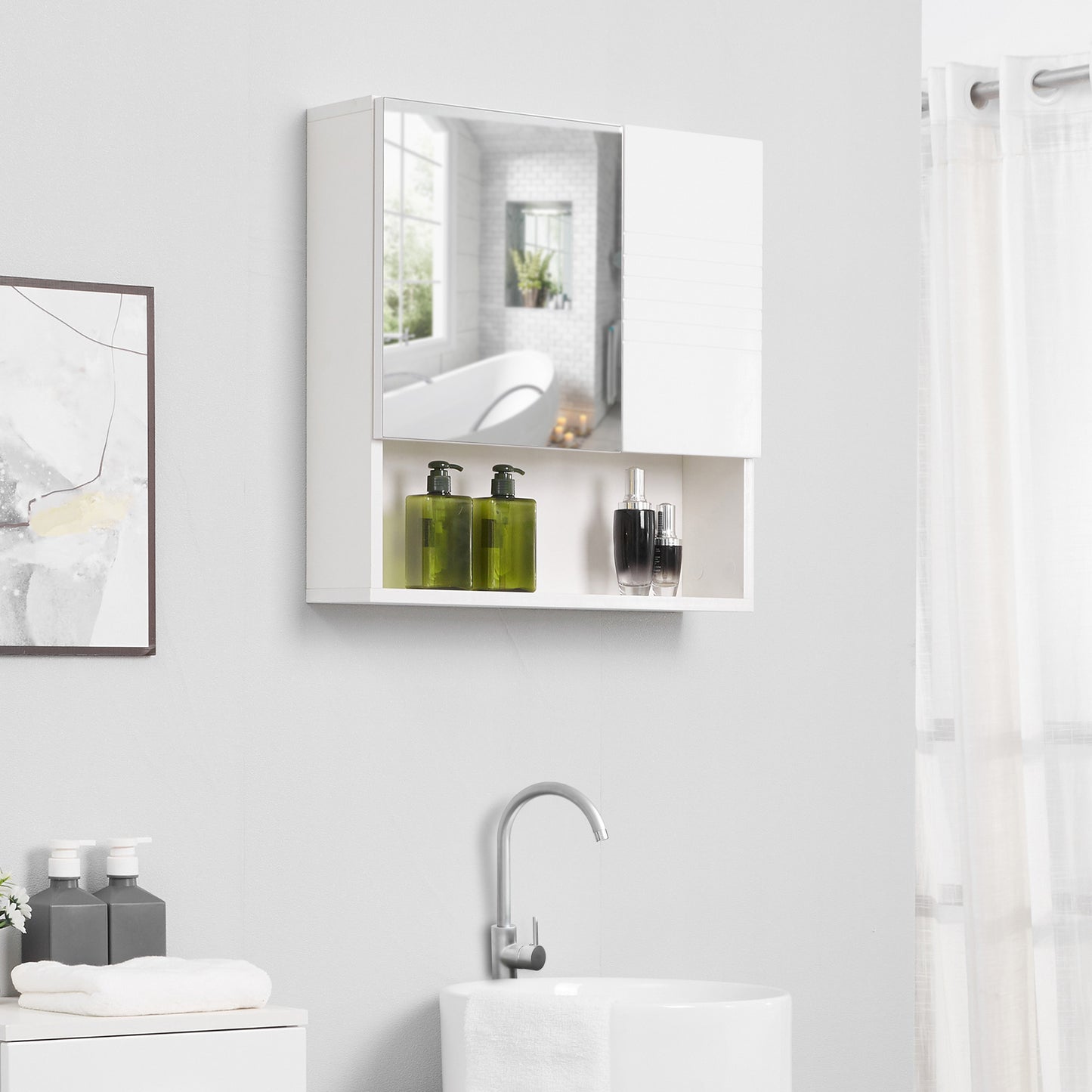 kleankin 21Inche x 6 Inch Medicine Cabinet, Bathroom Wall Cabinet, Storage Organizer with Mirror Door, Adjustable Shelf, White | Aosom Canada
