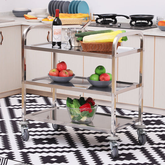 Homcom 33" Kitchen Trolley 3-Tier Medical Treatment Laboratory Equipment Carts Stainless Steel Rolling Island Wheeled Storage Utility | Aosom Canada