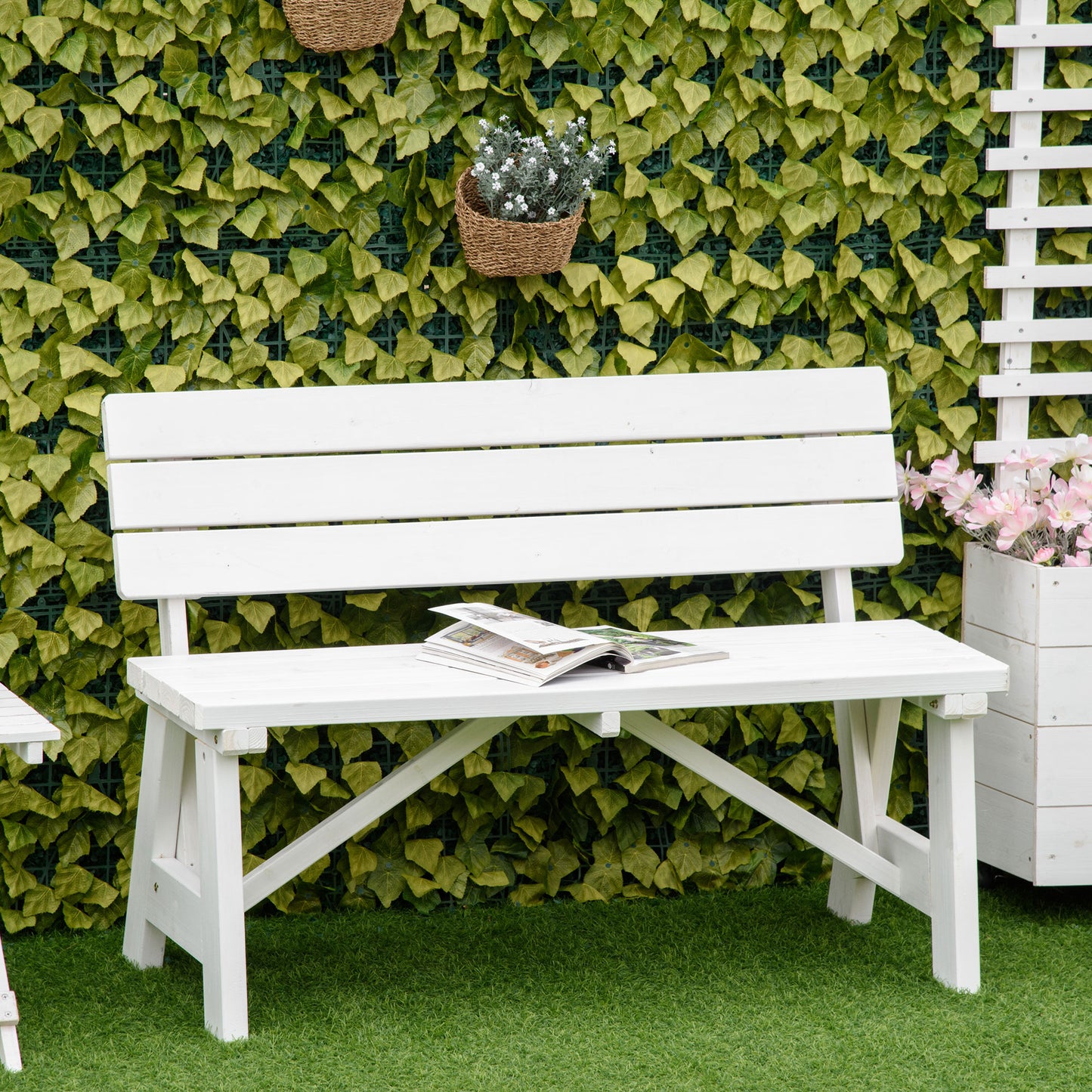 Outsunny Wooden Garden Bench for Outdoor, 2-person Patio Bench, Loveseat Furniture for Lawn, Deck, Yard, Porch and Entryway, White | Aosom Canada