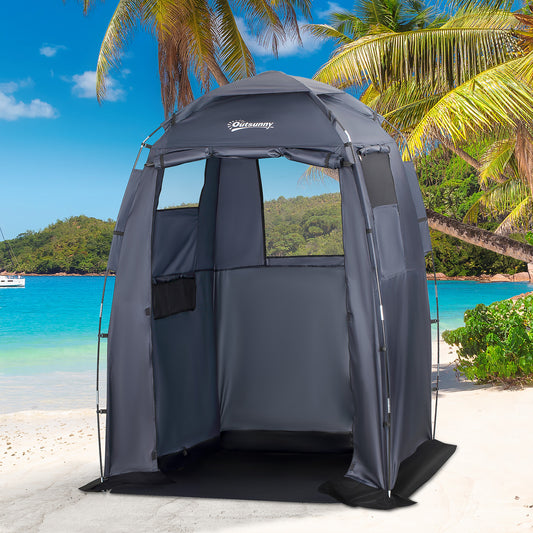 Outsunny 60" x 60" x 82" Shower Tent Changing Room Privacy Portable Camping Shelters with Windows &  Floor Mat, Dark Blue | Aosom Canada