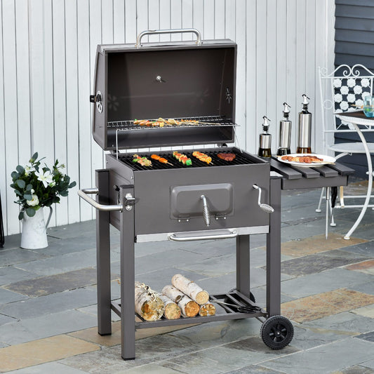 Outsunny Charcoal Grill BBQ Trolley Smoker Camping Picnic Portable Backyard w/ Side Shelf | Aosom Canada