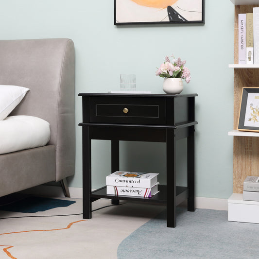 HOMCOM Modern Nightstand, Accent End Side Table with Drawer and Storage Shelf, Bedside Table for Bedroom Living Room, Black | Aosom Canada